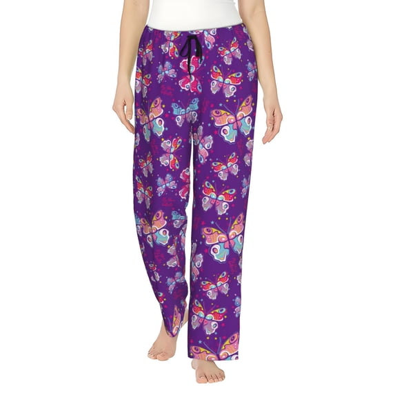 Salouo Bright Butterflies Print Women's Pajama Pants Casual Loose Sweatpants PJs Flowy Pants Drawstring Palazzo for Women Wide Leg Pants Lounge Pajama -X-Large