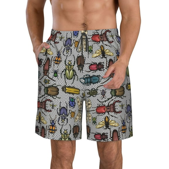 Salouo Bright Insects Pattern Swim Trunks for Men,Men's Hawaiian Bathing Suit Swimsuits Quick Dry Swimming Board Shorts Beach Shorts with Pockets-Medium