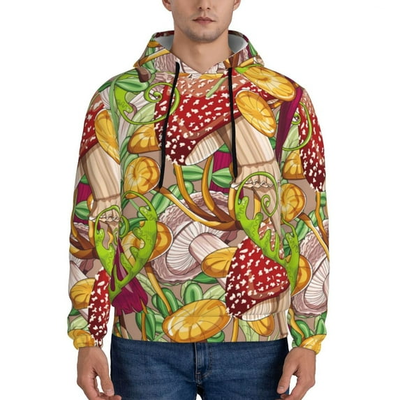 Salouo Bright Mushrooms Pattern Men's Fall Hoodie Sweatshirt,Sport Hoodie with Pockets for Men Pullover Casual Hooded Sweatshirt-4X-Large