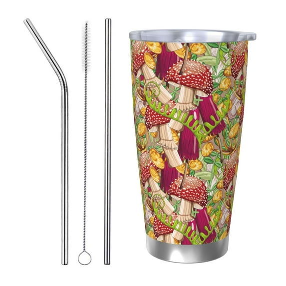 Salouo Bright Mushrooms Print 20oz Tumbler with Lid,Stainless Steel Vacuum Insulated Tumbler Durable Insulated Coffee Mug Thermal Cup with Splash Proof Sliding Lid-Straw Three-piece Set