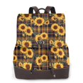 thumbnail image 1 of Salouo Brown Blue Plaid Sunflower Pattern PU Leather Backpack,Purse for Women Fashion Multipurpose Design Handbag Ladies Shoulder Bags Travel Backpack, 1 of 4