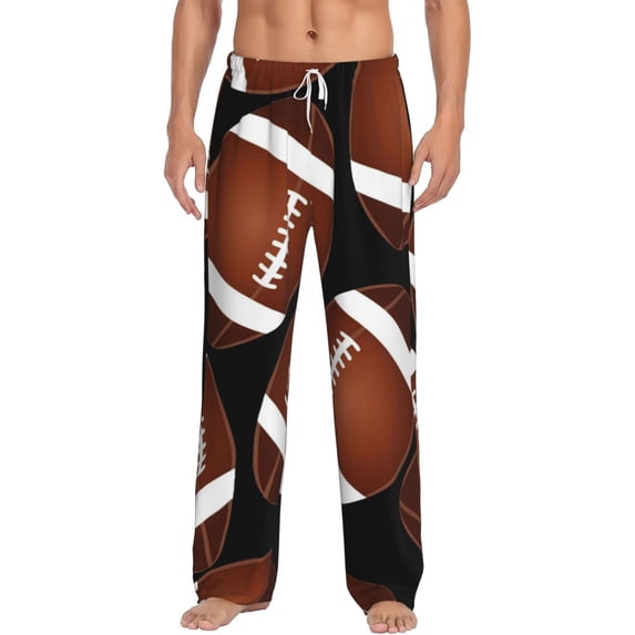 Salouo Brown Football On Black Print Pajama Pants for Men, Lounge Pants Elastic Waistband Casual Men's sleepwear Loungewear Sleep Pajama Pant -Large