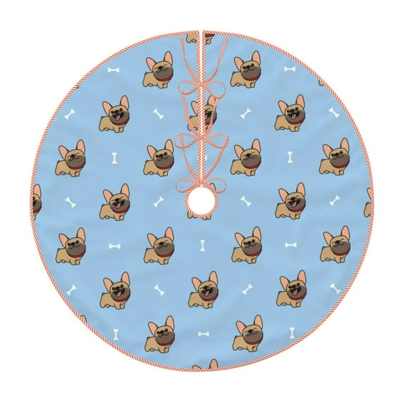 Salouo Brown French Bulldog Christmas Tree Skirt 30" Farmhouse Christmas Decorations Snowman Xmas Tree Skirt Tree Mat for Holiday Party Decor