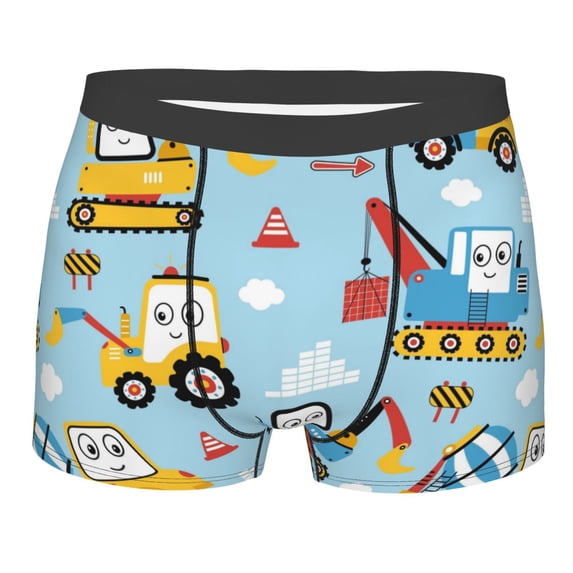 Salouo Building Truck Print Men's Boxer Briefs,Breathable Underwear Elastic Waistband Briefs for Men -X-Large