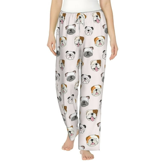 Salouo Bulldog Face Print Women's Pajama Pants Casual Loose Sweatpants PJs Flowy Pants Drawstring Palazzo for Women Wide Leg Pants Lounge Pajama -Small