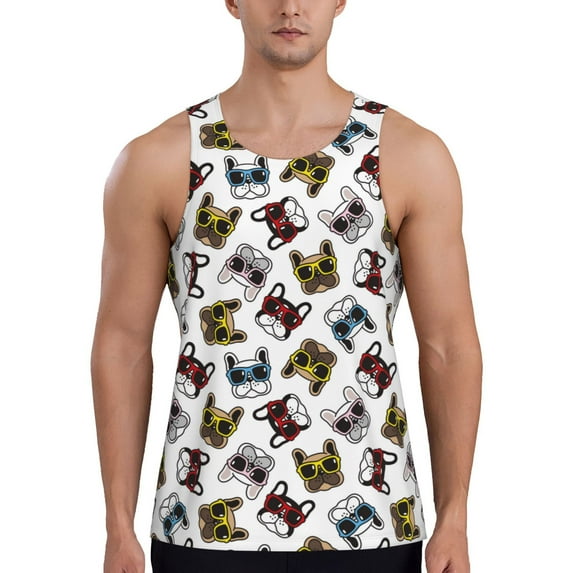 Salouo Bulldog Sunglasses Face for Men's Tank Tops,Sleeveless Muscle Shirts for Men Quick Dry Workout Tank Top Gym Muscle Tee Fitness Bodybuilding Sleeveless T Shirt-Large