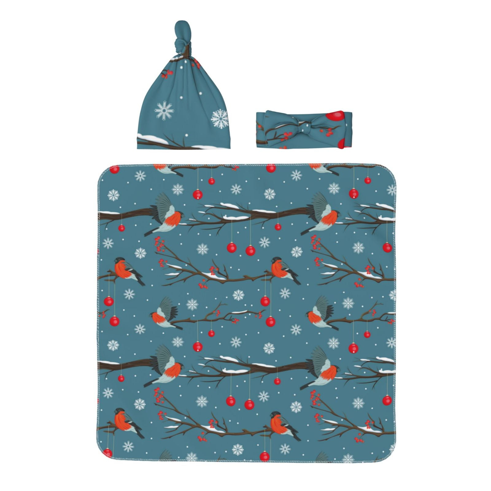 Salouo Bullfinches Branches And Balls Pattern Baby Receiving Blanket