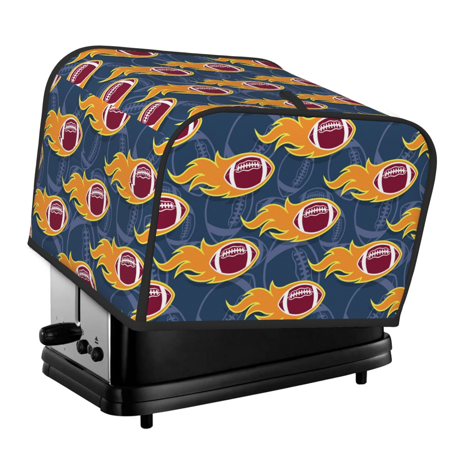 Salouo Burning Rugby Balls Pattern Four Slice Bread Machine Cover