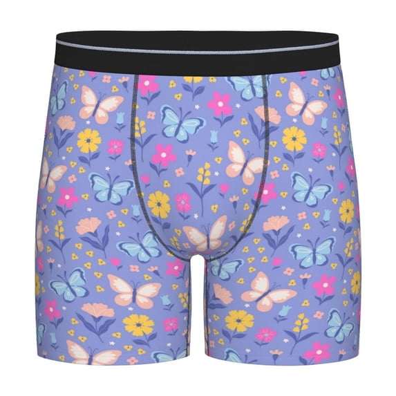 Salouo Butterflies And Flowers Pattern Men's Boxer Briefs, Soft & Breathable Underwear Elastic Waistband Briefs for Men,1-Pack