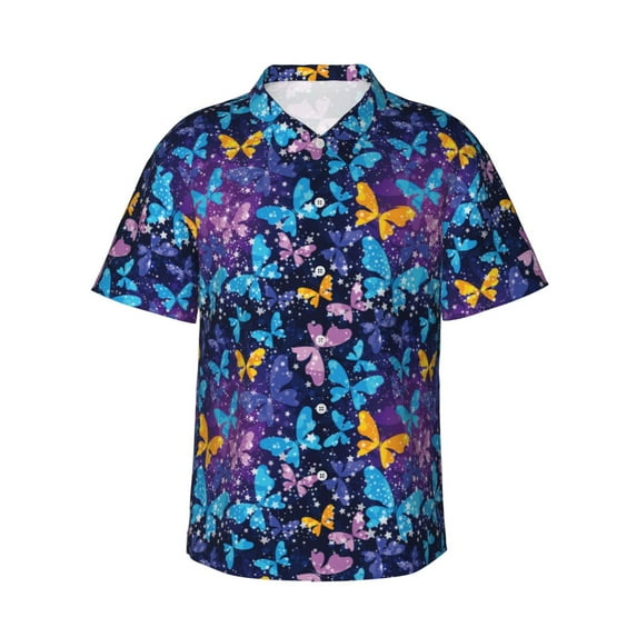 Salouo Butterflies Of The Starry Sky for Hawaiian Shirt for Men,Summer Beach Casual Short Sleeve Button Down Shirts Men's Regular-Fit Short-Sleeve Print Shirt -3X-Large