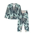 thumbnail image 1 of Salouo Butterflies Skull Bows Pattern Women's Pajamas Set Long Sleeve Button Down Sleepwear Soft Pj Lounge Sets for women 2 Piece Pjs Set with Long Pants-Large, 1 of 7