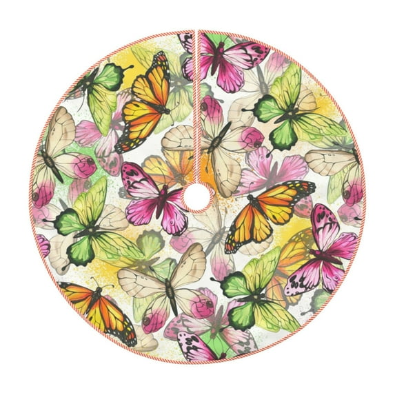 Salouo Butterflies2 Christmas Tree Skirt 36" Farmhouse Christmas Decorations Snowman Xmas Tree Skirt Tree Mat for Holiday Party Decor
