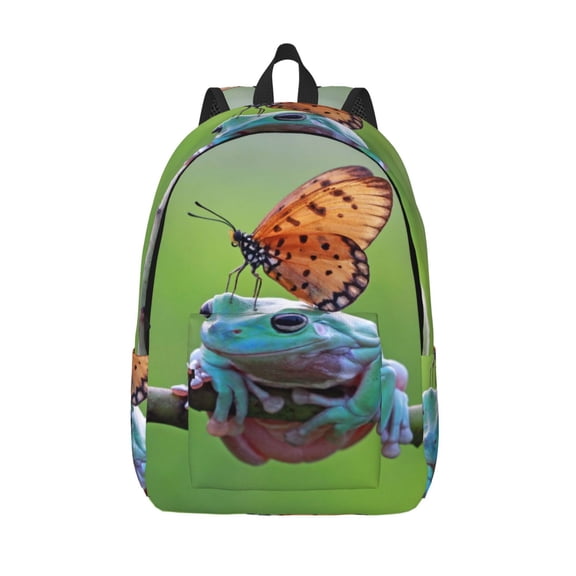 Salouo Butterfly Landing On Head Dumpy Frog for Travel Backpack for Men Women,Casual Laptop Backpack Daypack Business Work Bag for Travel、Hiking、Weekend -Medium