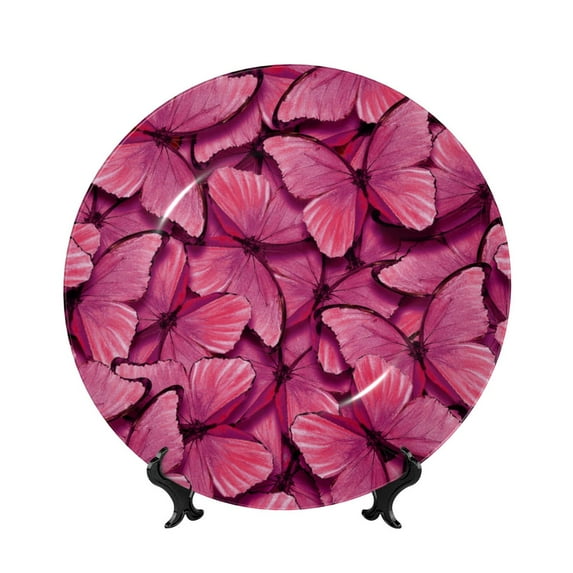 Salouo Butterfly Pattern Bone China Decorative Plate,Holiday Decor Decorative Ceramic Plates with Stand Elegant Home DéCor for Hallway/Living Room/Bedroom-8in