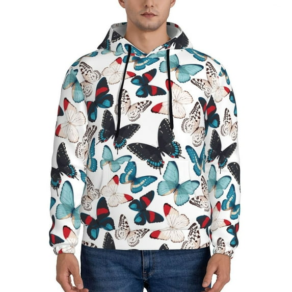Salouo Butterfly Pattern Men's Fall Hoodie Sweatshirt,Sport Hoodie with Pockets for Men Pullover Casual Hooded Sweatshirt-4X-Large