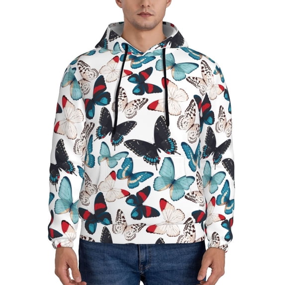 Salouo Butterfly Pattern Men's Fall Hoodie Sweatshirt,Sport Hoodie with Pockets for Men Pullover Casual Hooded Sweatshirt-Medium