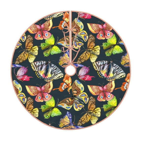 Salouo Butterfly Wild Insect Christmas Tree Skirt 36" Farmhouse Christmas Decorations Snowman Xmas Tree Skirt Tree Mat for Holiday Party Decor