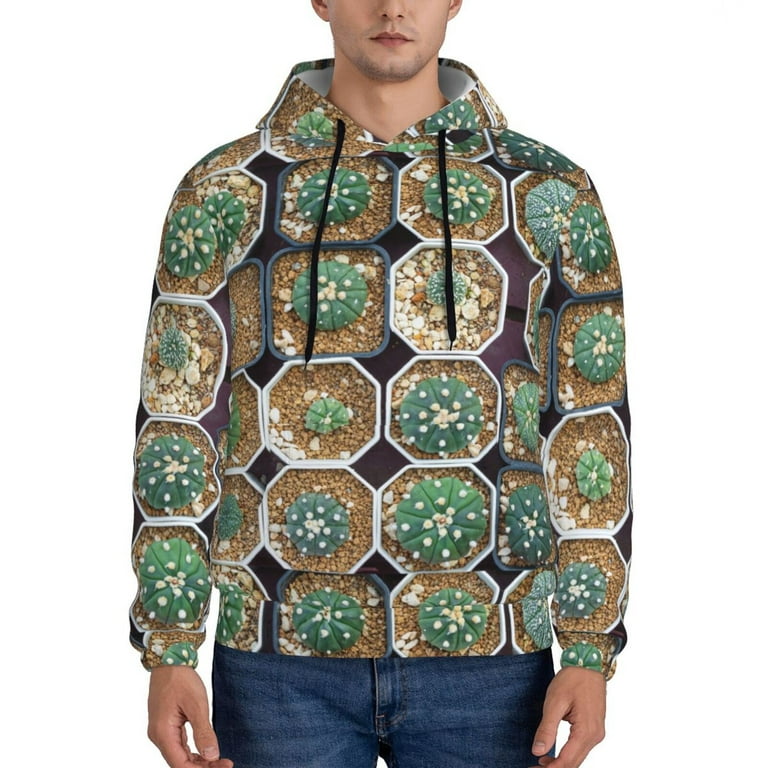 Salouo Cactus Garden Pattern Men's Fall Hoodie Sweatshirt,Sport