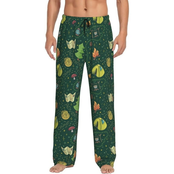 Salouo Camp In The Forest Print Pajama Pants for Men, Lounge Pants Elastic Waistband Casual Men's sleepwear Loungewear Sleep Pajama Pant -X-Large