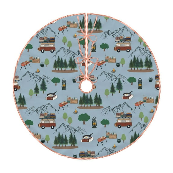 Salouo Camping Caravan Christmas Tree Skirt 48" Farmhouse Christmas Decorations Snowman Xmas Tree Skirt Tree Mat for Holiday Party Decor