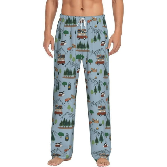 Salouo Camping Caravan Print Pajama Pants for Men, Lounge Pants Elastic Waistband Casual Men's sleepwear Loungewear Sleep Pajama Pant -X-Large