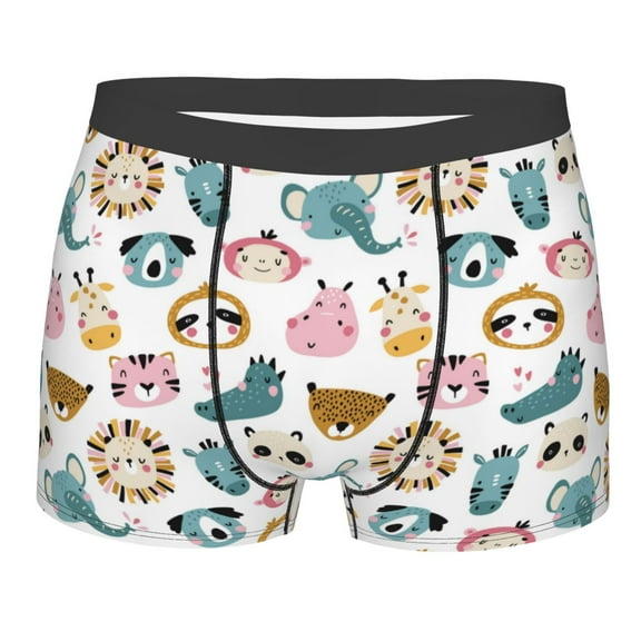 Salouo Cartoon Animals Print Men's Boxer Briefs,Breathable Underwear Elastic Waistband Briefs for Men -Large