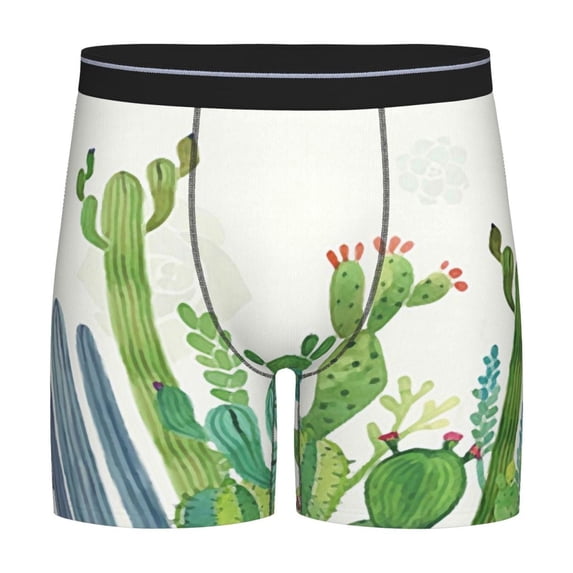 Salouo Cartoon Cactus Pattern Men's Boxer Briefs, Soft & Breathable Underwear Elastic Waistband Briefs for Men,1-Pack