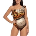 thumbnail image 1 of Salouo Cartoon Cheetah With Attitude Pattern One Shoulder Ruffled One Piece Swimsuit for Women V Neck Swimwear Tummy Control Bathing Suit-Small, 1 of 6