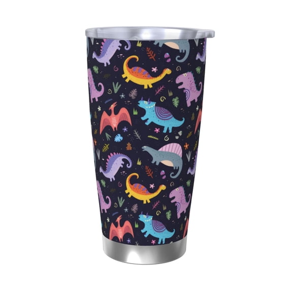 Salouo Cartoon Dinosaur Print 20oz Tumbler with Lid,Stainless Steel Vacuum Insulated Tumbler Durable Insulated Coffee Mug Thermal Cup with Splash Proof Sliding Lid-Without Straw