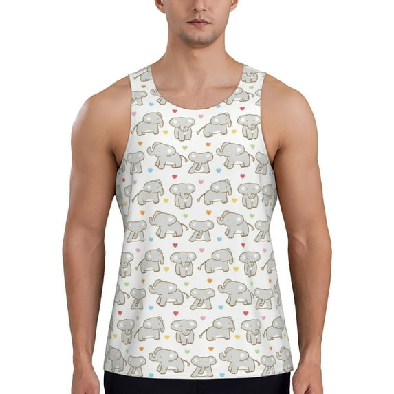 Salouo Cartoon Elephant and Heart for Men's Tank Tops,Sleeveless Muscle Shirts for Men Quick Dry Workout Tank Top Gym Muscle Tee Fitness Bodybuilding Sleeveless T Shirt-3X-Large