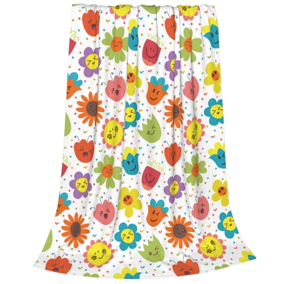 Salouo Cartoon Flowers Print Bed Blankets,Flannel Blanket Comfortable Air Conditioning Blanket Lightweight Blanket for Sofa Bed Travel & Couch -50"x40"