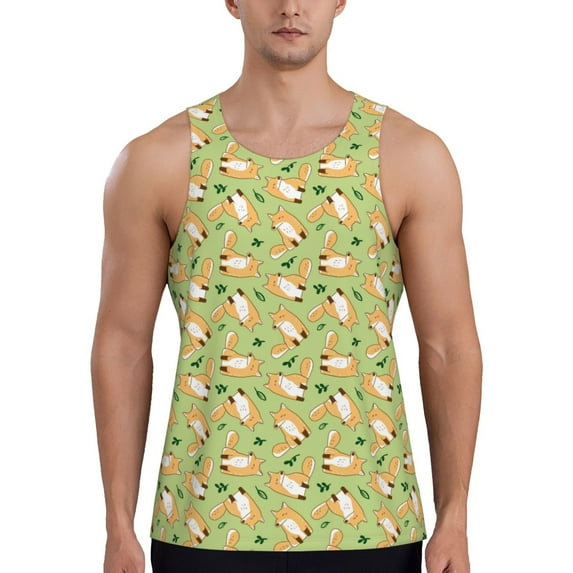 Salouo Cartoon Fox 2 for Men's Tank Tops,Sleeveless Muscle Shirts for Men Quick Dry Workout Tank Top Gym Muscle Tee Fitness Bodybuilding Sleeveless T Shirt-XX-Large