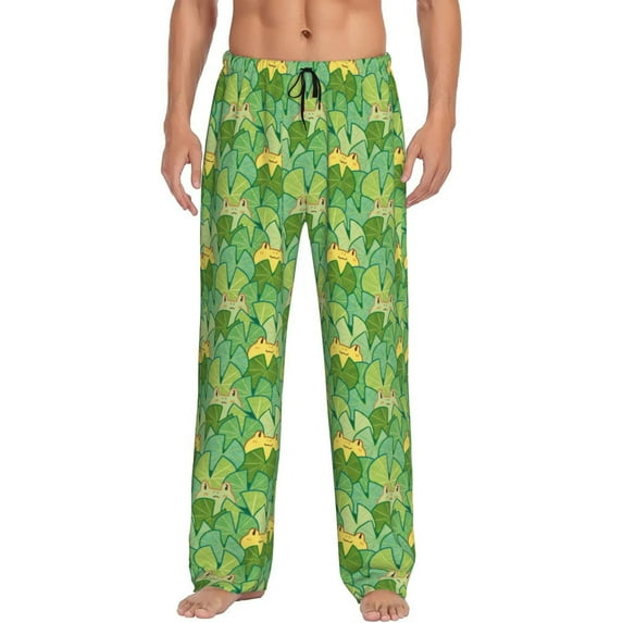 Salouo Cartoon Frog And Lotus Leaf Print Pajama Pants for Men, Lounge Pants Elastic Waistband Casual Men's sleepwear Loungewear Sleep Pajama Pant -Medium