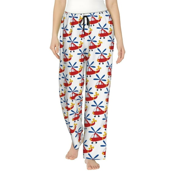 Salouo Cartoon Helicopter Print Women's Pajama Pants Casual Loose Sweatpants PJs Flowy Pants Drawstring Palazzo for Women Wide Leg Pants Lounge Pajama -Small