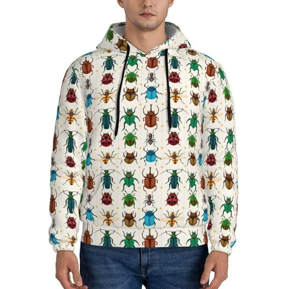 Salouo Cartoon Insects Pattern Men's Fall Hoodie Sweatshirt,Sport Hoodie with Pockets for Men Pullover Casual Hooded Sweatshirt-Small