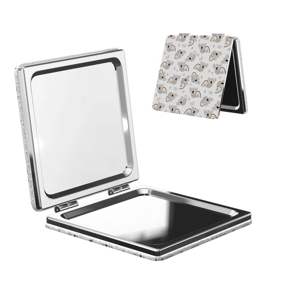 Salouo Cartoon Koala Print Travel Makeup Mirror,Pocket Mirror Portable Hand Mirror 2 x 1x Magnification Folding Makeup Mirror for Handbag and Purses-Square