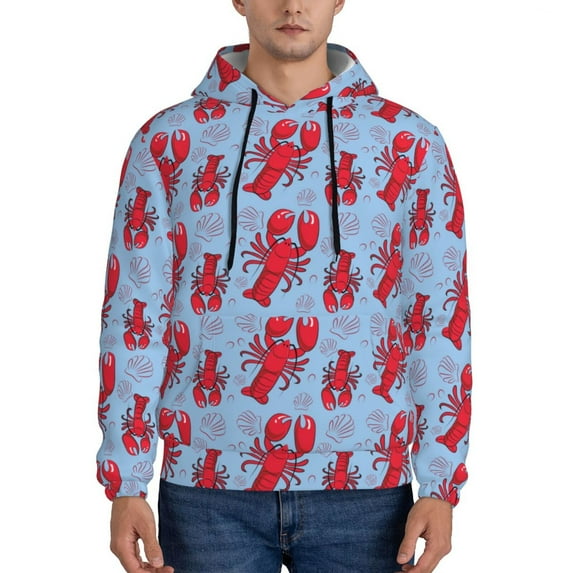 Salouo Cartoon Lobsters 2 Pattern Men's Fall Hoodie Sweatshirt,Sport Hoodie with Pockets for Men Pullover Casual Hooded Sweatshirt-3X-Large