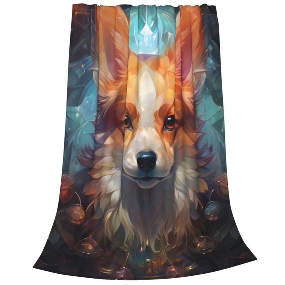 Salouo Cartoon Pattern Corgi Print Bed Blankets,Flannel Blanket Comfortable Air Conditioning Blanket Lightweight Blanket for Sofa Bed Travel & Couch -50"x40"