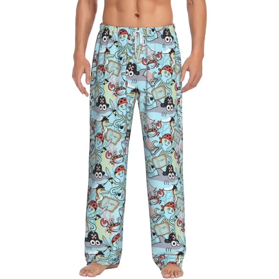 Salouo Cartoon Pirate Print Pajama Pants for Men, Lounge Pants Elastic Waistband Casual Men's sleepwear Loungewear Sleep Pajama Pant -XX-Large