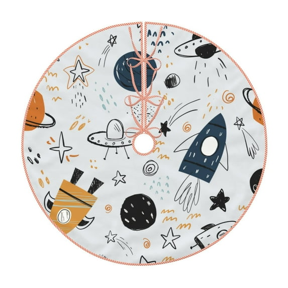Salouo Cartoon Planets Christmas Tree Skirt 36" Farmhouse Christmas Decorations Snowman Xmas Tree Skirt Tree Mat for Holiday Party Decor