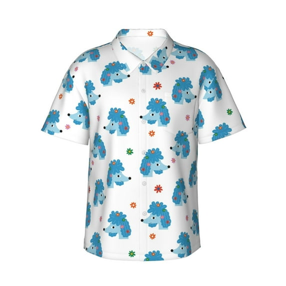 Salouo Cartoon Poodle Dog for Hawaiian Shirt for Men,Summer Beach Casual Short Sleeve Button Down Shirts Men's Regular-Fit Short-Sleeve Print Shirt -Large