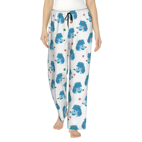 Salouo Cartoon Poodle Dog Print Women's Pajama Pants Casual Loose Sweatpants PJs Flowy Pants Drawstring Palazzo for Women Wide Leg Pants Lounge Pajama -Large