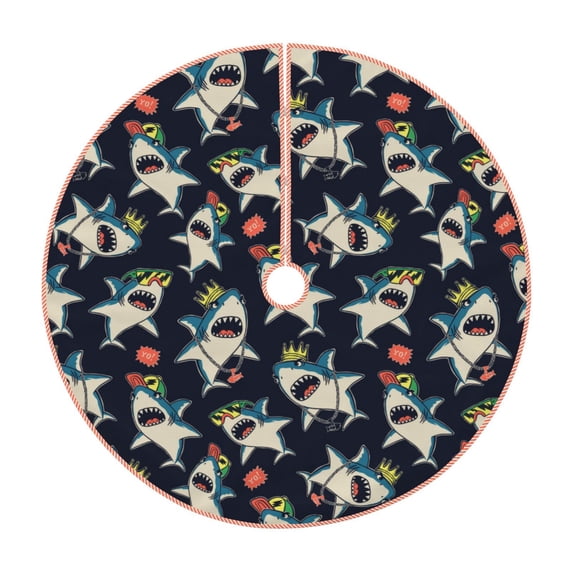 Salouo Cartoon Sharks Christmas Tree Skirt 48" Farmhouse Christmas Decorations Snowman Xmas Tree Skirt Tree Mat for Holiday Party Decor