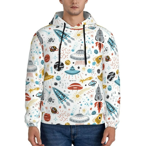 Salouo Cartoon Space Pattern Men's Fall Hoodie Sweatshirt,Sport Hoodie with Pockets for Men Pullover Casual Hooded Sweatshirt-4X-Large