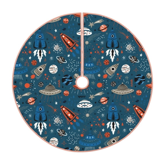 Salouo Cartoon Space1 Christmas Tree Skirt 48" Farmhouse Christmas Decorations Snowman Xmas Tree Skirt Tree Mat for Holiday Party Decor