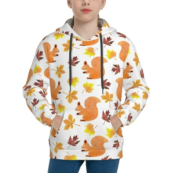 Salouo Cartoon Squirrel Pattern Hoodie Sweatshirt for Youth, Fall Pullover Hoodie Sweatshirt Long-Sleeve Pullover Hooded Sweatshirt-X-Large