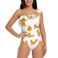 thumbnail image 1 of Salouo Cartoon Squirrel Pattern One Shoulder Ruffled One Piece Swimsuit for Women V Neck Swimwear Tummy Control Bathing Suit-Large, 1 of 6