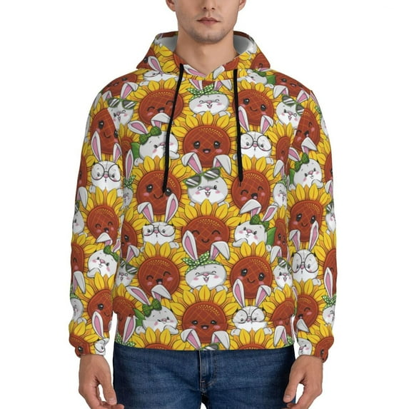 Salouo Cartoon Sunflowers Pattern Men's Fall Hoodie Sweatshirt,Sport Hoodie with Pockets for Men Pullover Casual Hooded Sweatshirt-4X-Large