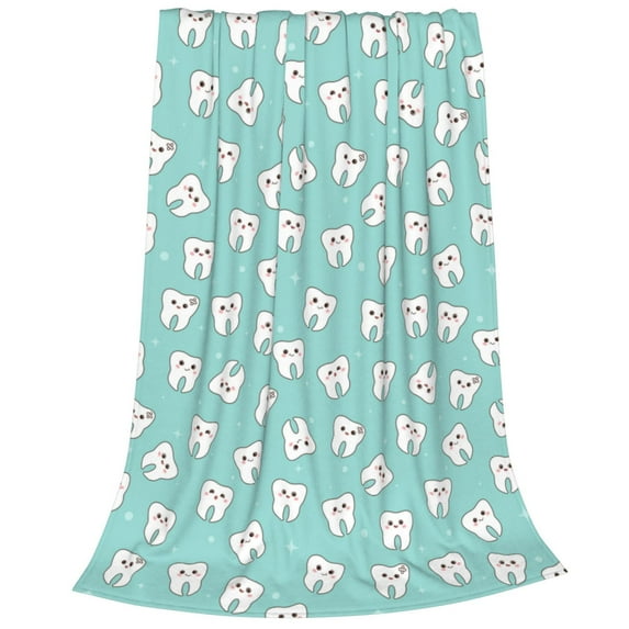 Salouo Cartoon Teeth1 Print Bed Blankets,Flannel Blanket Comfortable Air Conditioning Blanket Lightweight Blanket for Sofa Bed Travel & Couch -50"x40"