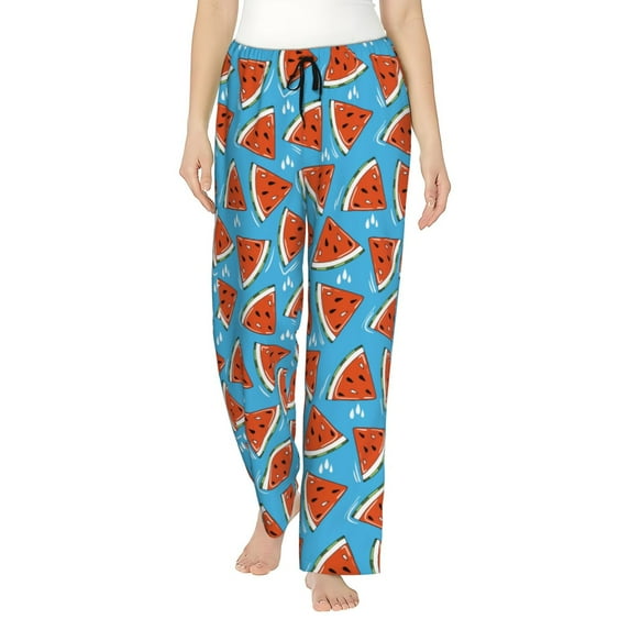 Salouo Cartoon Watermelon Print Women's Pajama Pants Casual Loose Sweatpants PJs Flowy Pants Drawstring Palazzo for Women Wide Leg Pants Lounge Pajama -Large